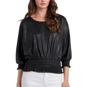 Vince Camuto Blouse Women's Smocked-Hem Rich Black solid Size Medium blouse